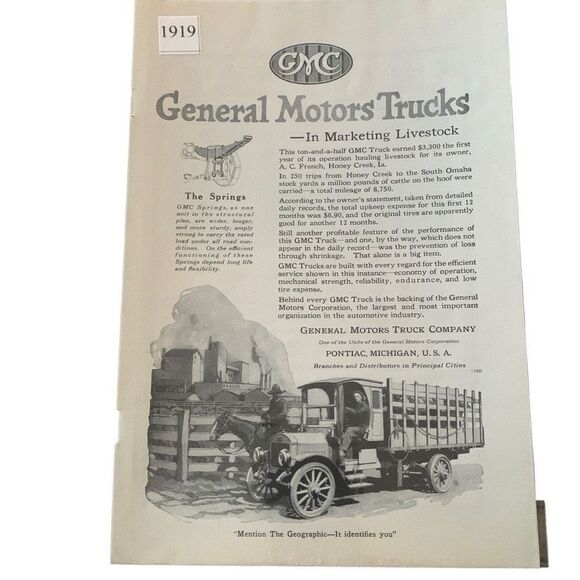 Vintage 1919 General Motors Trucks GMC Marketing Livestock Ad Advertisement - Picture 1 of 4